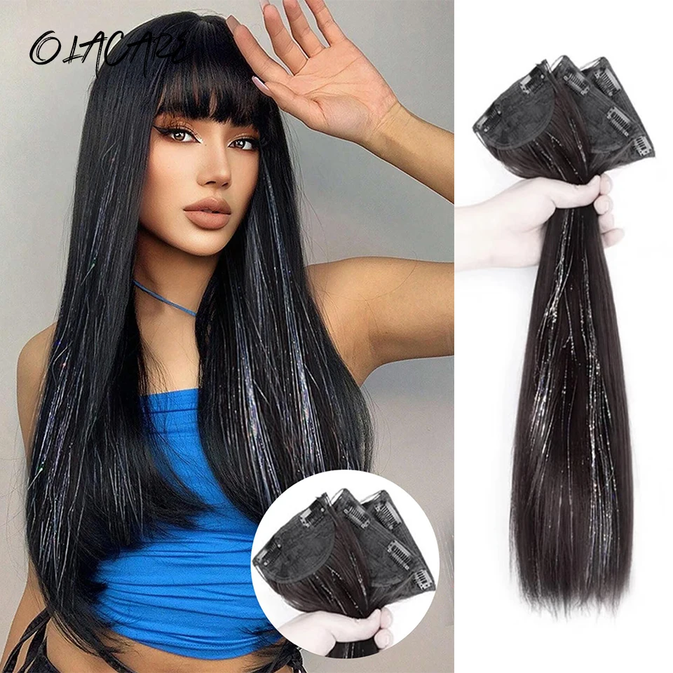 Synthetic Clip In Hair Extensions For Women Natural Fake Hairpieces