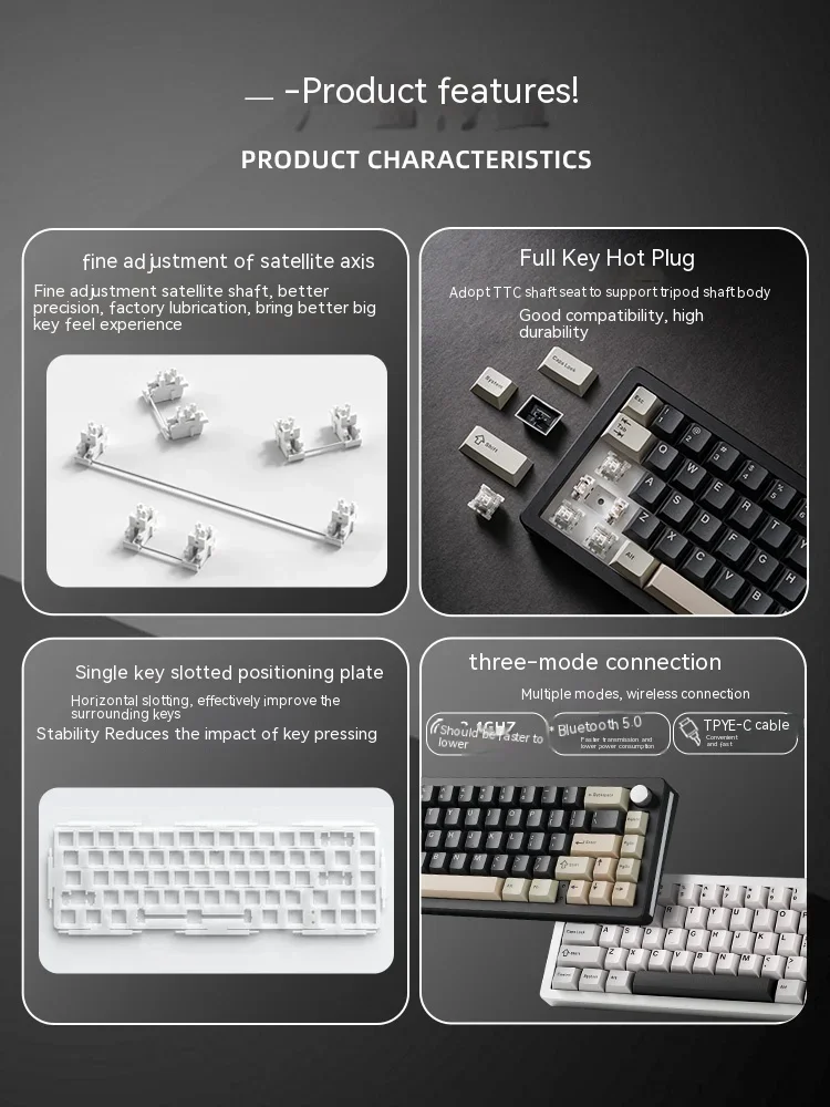 알루미늄 합금 기계식 키보드, 다기능 노브, 3 가지 모드, RGB 게임용 키보드, 핫 스왑 개스킷, PC 게이머, AL66, 2024 신제품