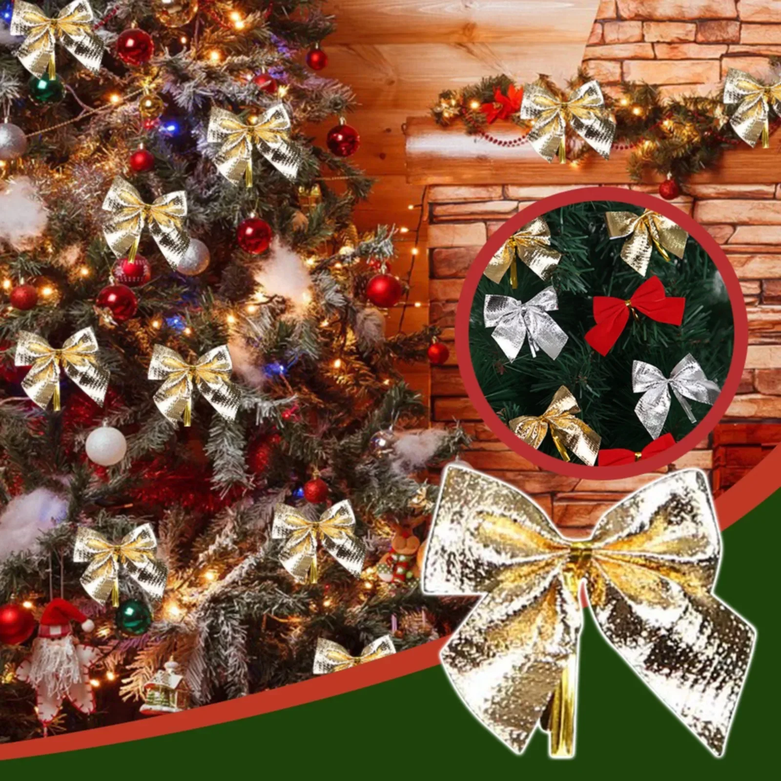 Christmas Bow Ornaments 12pcs Butterfly Bow Hanging Deco for Christmas Home Gold Silver Red Bowknot Xmas Tree Ornaments New Year Pendant