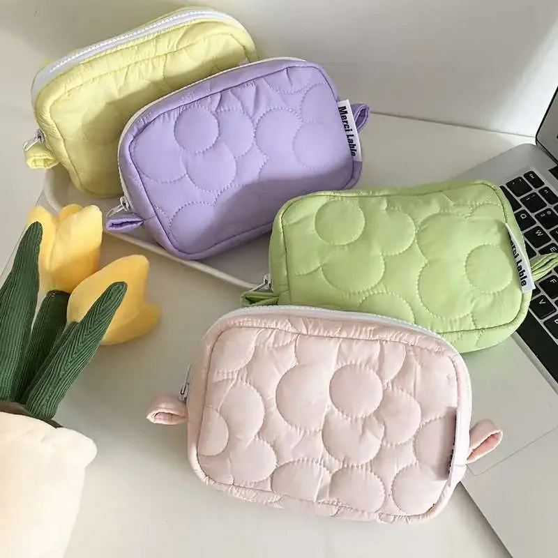 Ins Cute Fabric Pouch Bags Candy Color Cosmetic Bag for Women