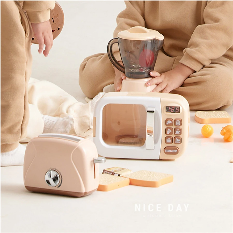 Children's Deluxe Play Kitchen Appliance Set - Includes Microwave, Coffee Maker, Blender, Toaster & Washing Machine Educational Toy