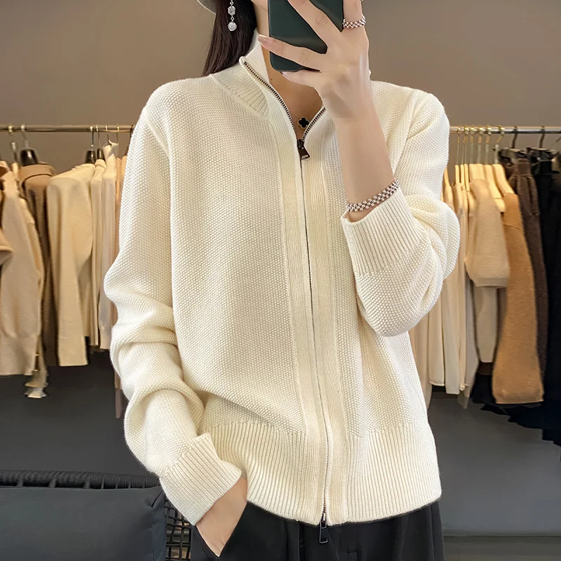 여성용 울 가디건 스웨터, 터틀넥 긴팔 상의, 기본 겉옷, 여성 니트 지퍼 디자이너 의류, 가을 겨울 신상