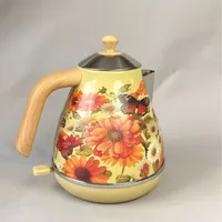Bouilloire électrique avec décalcomanie de peinture rétro 1,7 l, eau bouillante avec thermomètre, mise hors tension automatique, théière en acier inoxydable 304 1850W 2