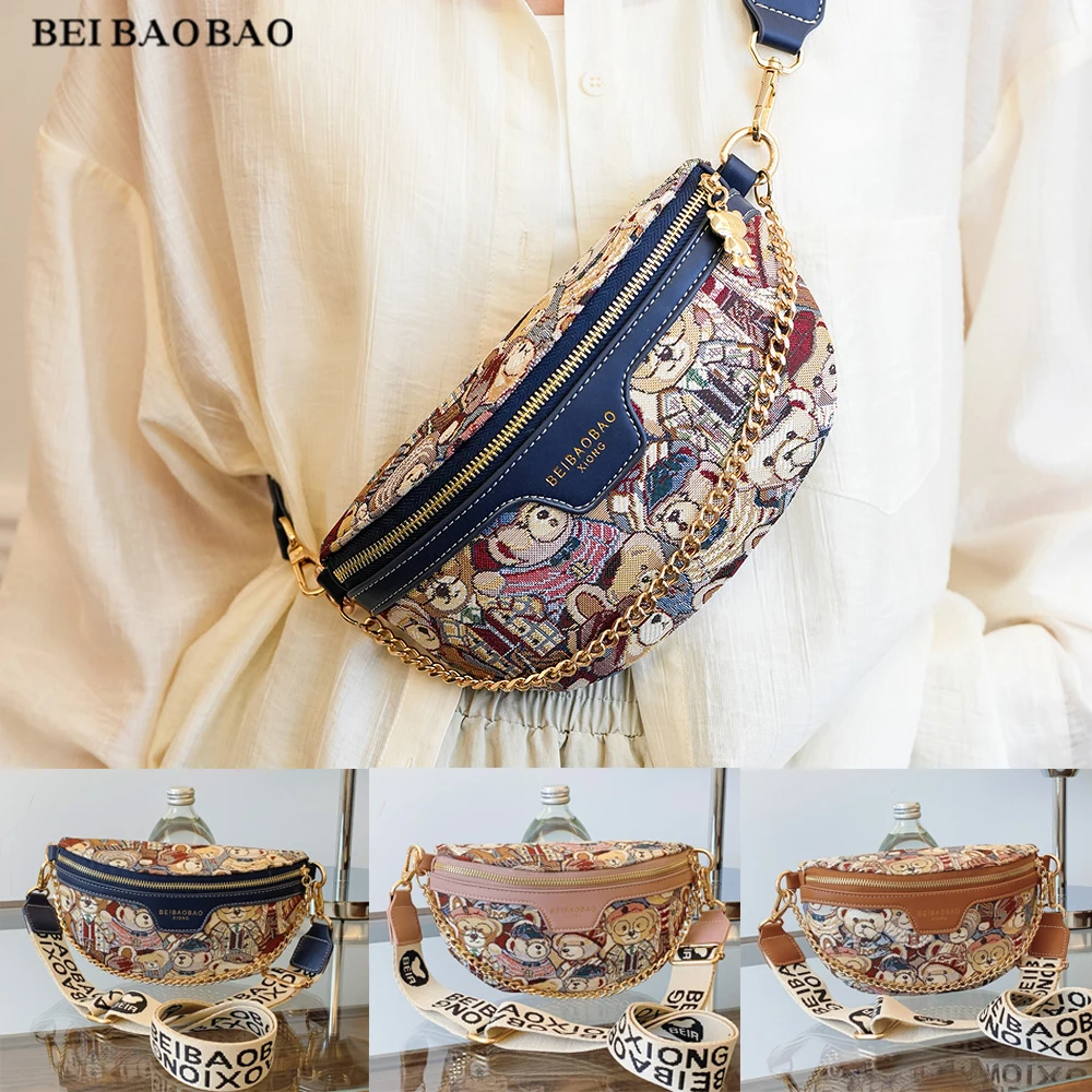 Beibaobao Summer New Fashionable Canvas Small Bag Bear Shoulder Cross Shoulder Lightweight Chest Bag Women's Waist