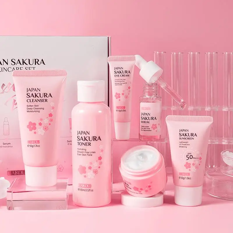 6pcs/box Facial Products Kit Sakura Skin Care Set Facial Cleanser Face Cream Sunscreen Mask Eye Cream Skincare Product skin care set