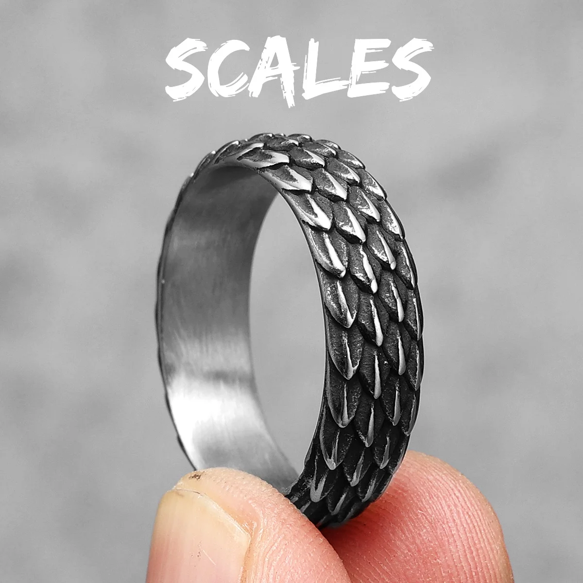 thumbnail image 1 of Retro Dragon Scale Men Rings Stainless Steel Women Jewelry Punk New In Rock Stranger Things Fashion Accessories Gift Wholesale, 1 of 5