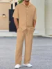 European and American men's shirt set solid color vertical strip lapel short-sleeved casual pants home daily beach set 6