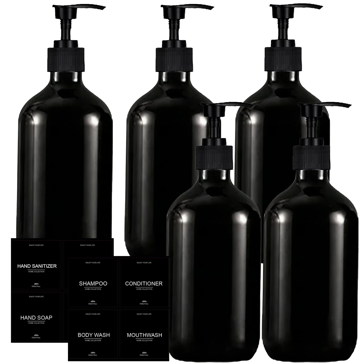Glossy Black Shower Dispenser Set 2