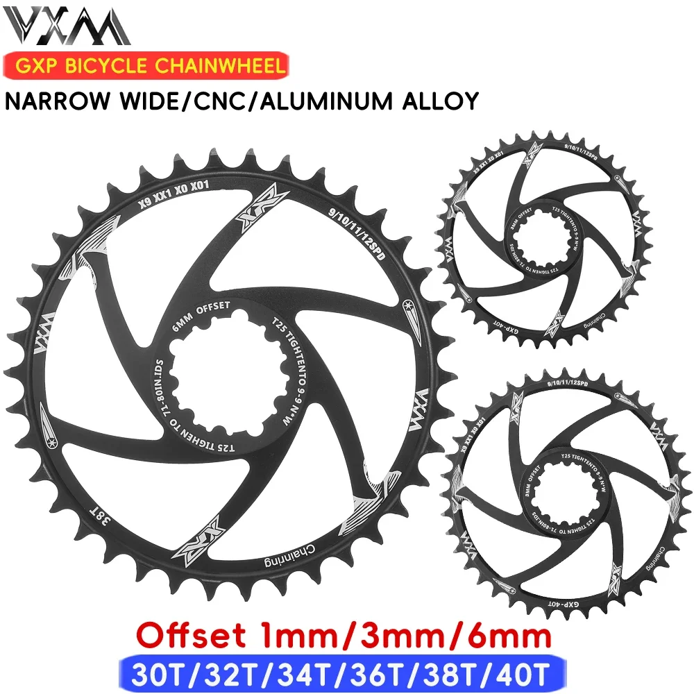 

VXM Bicycle Chainwheel GXP MTB Bike Round Narrow wide Chainring 30T 32T 34T 36T 38T 40T Fit GXP XX1 X9 XO X01 Offset 1mm 3mm 6mm