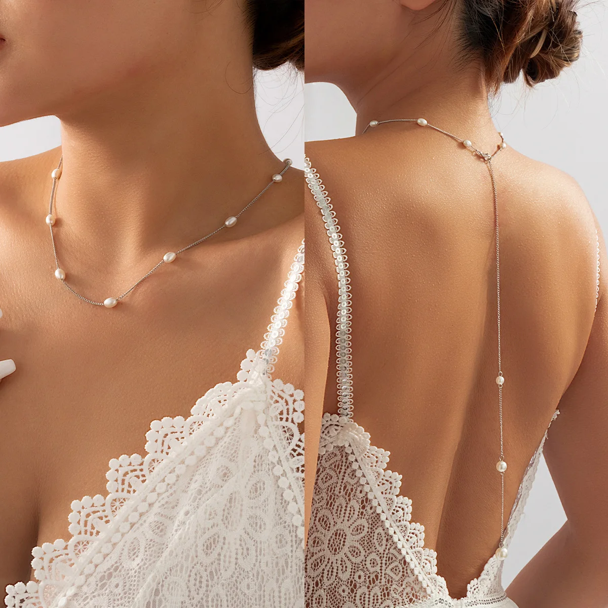 

New Beach Style Simple Bride Back Body Chain Sexy Creative Imitation Pearl Tassel Chest Chain N1362