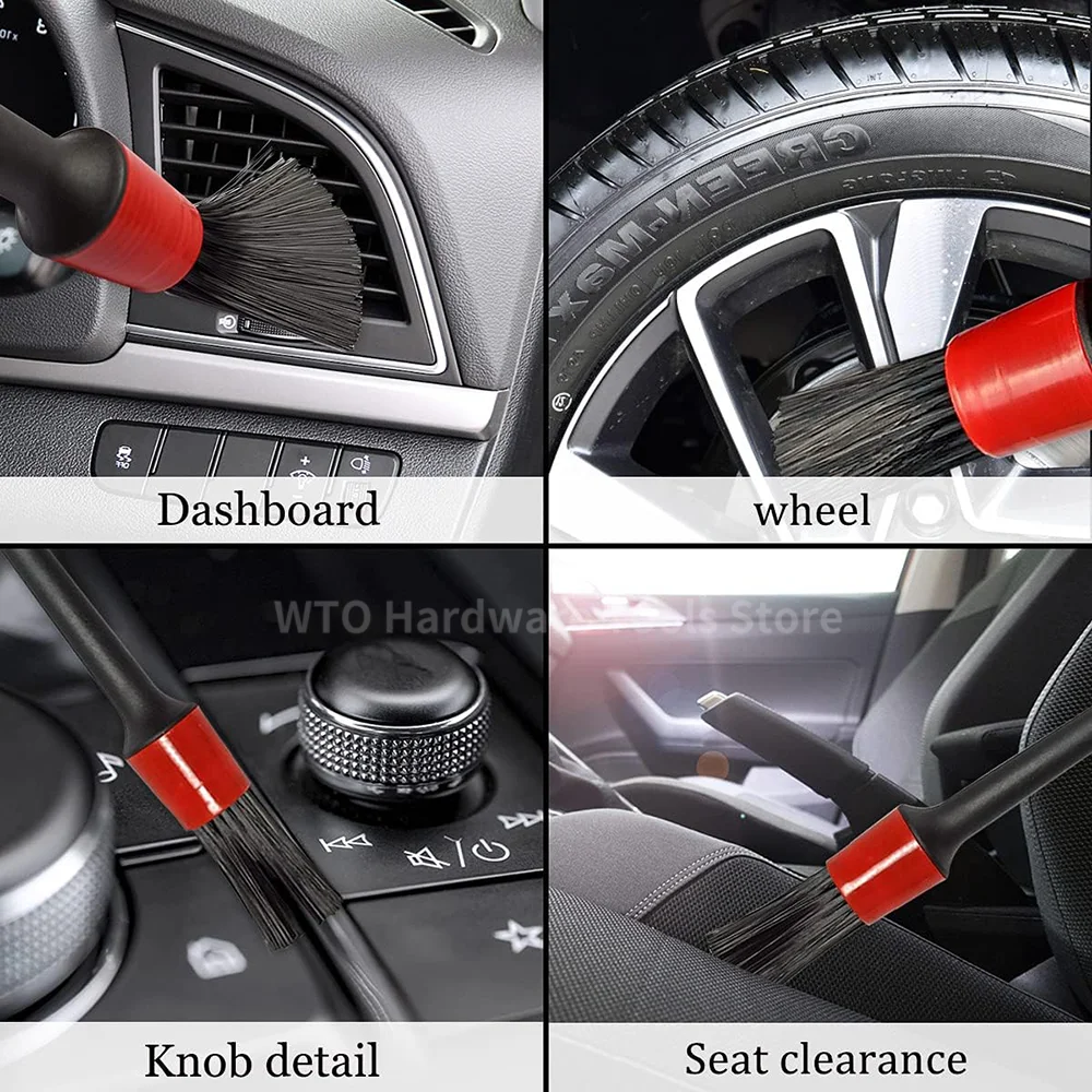 5 Pieces Car Cleaning Boar Bristles Car Detailing Brush Set, Wash Interior Detailing Brushes Brush Set for Auto