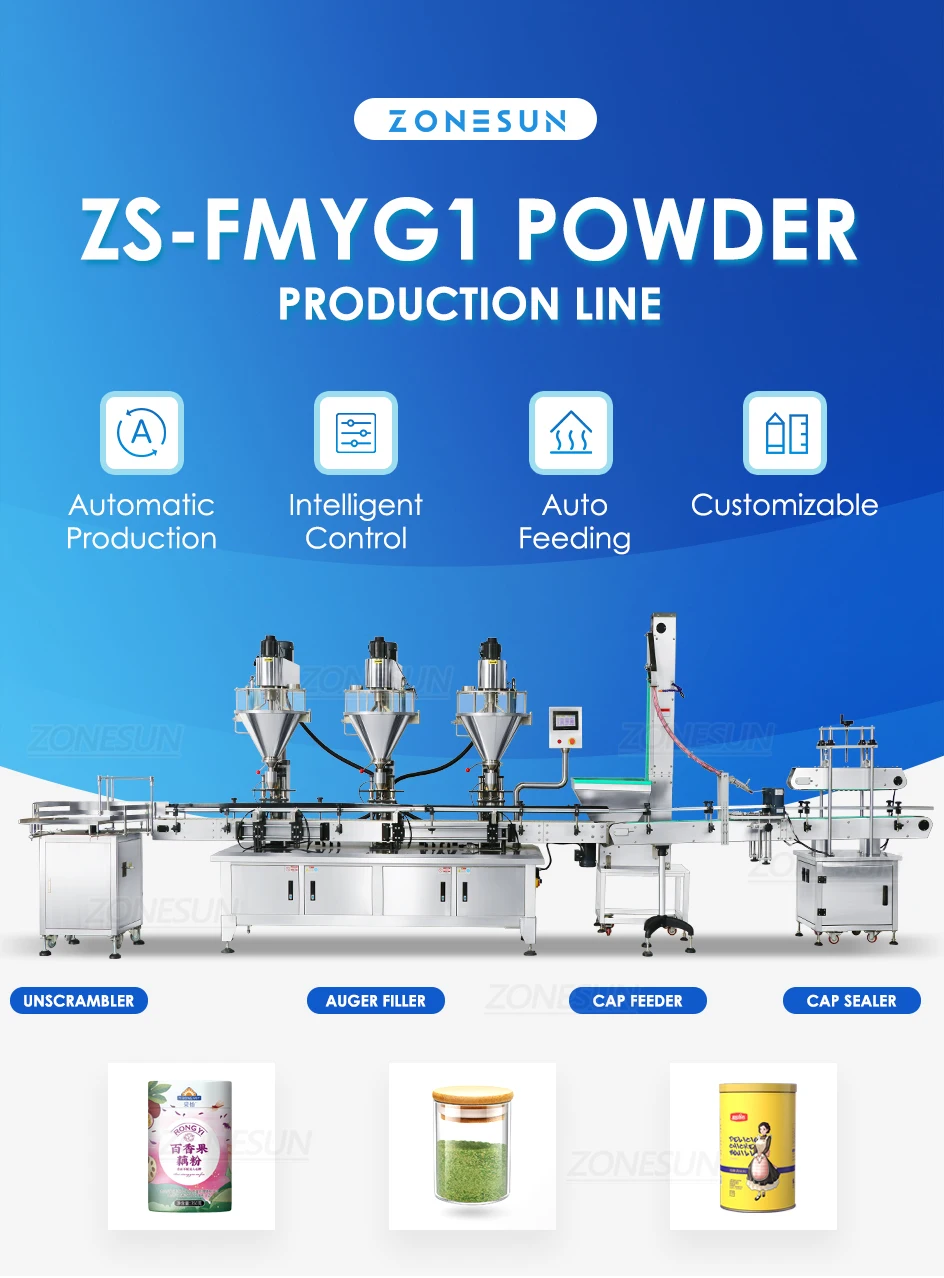 ZONESUN ZS-FMYG1 Auger Filling Capping  Production Line Servo Motor Bottle Jar Packaging Machine