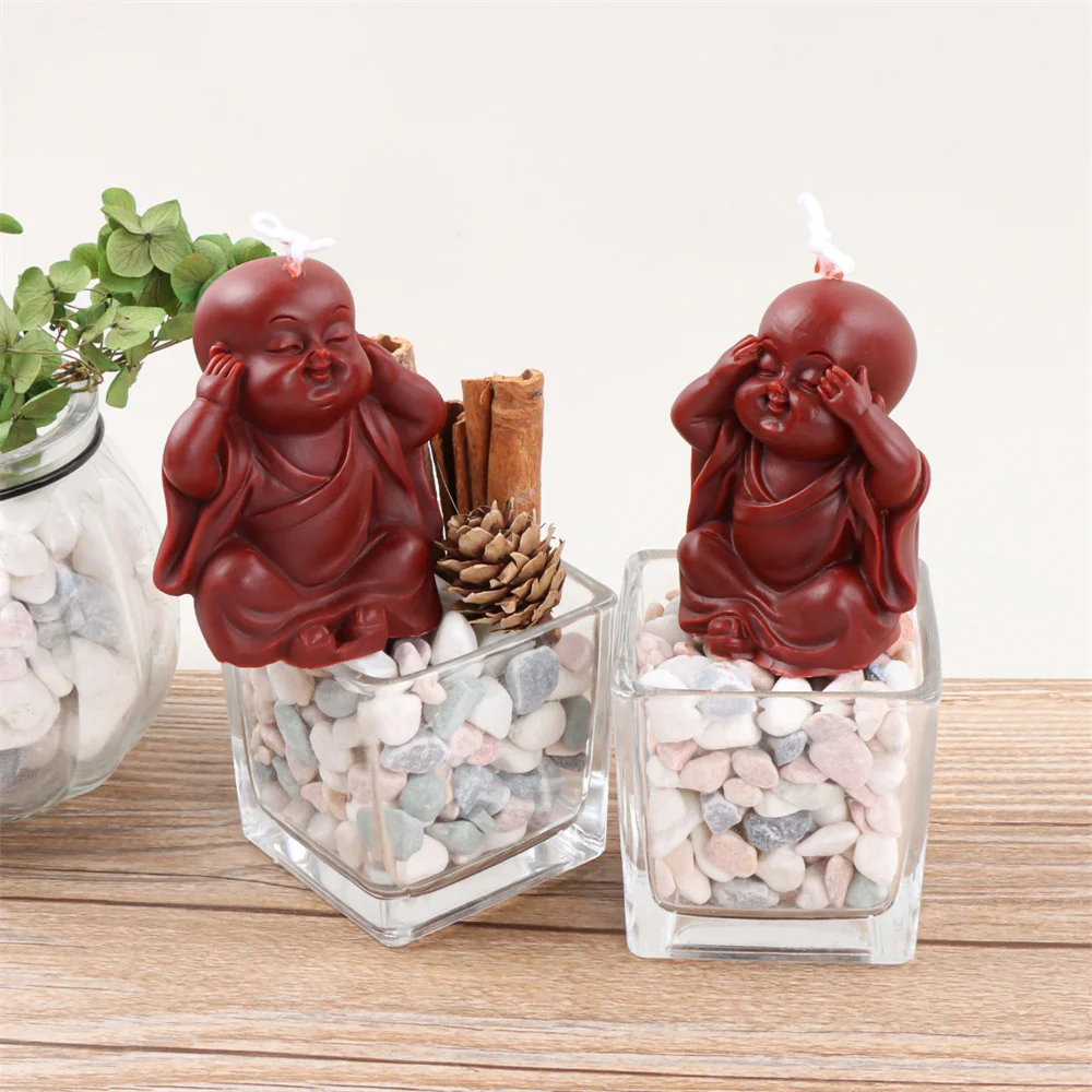 Candle Mold Hear See Speak No Evil Monks Figurine Statue Scented Home Crafts Statue Baby Buddha Decor Gift aromatherapy candle mold,silicone candle molds,silicone candle mold,candle mold,beeswax mold