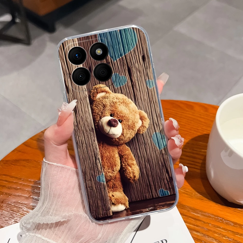 Clear TPU Silicone Soft Protective Case with Pretty Butterfly Bear Design for 6.75-Inch Smartphones