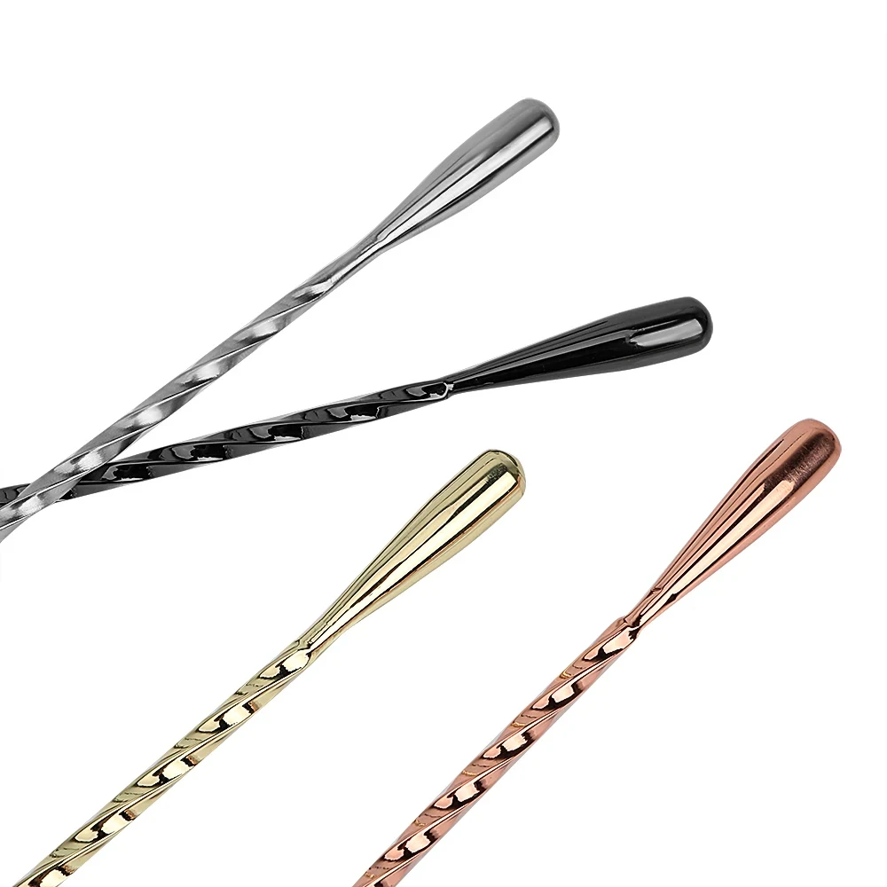 Stainless Steel Stir Bar Spoon Mixing Ounces Cocktail Spoon Spiral Pattern Bartender Tools Teadrop Bar Tool 1PC 30/40cm