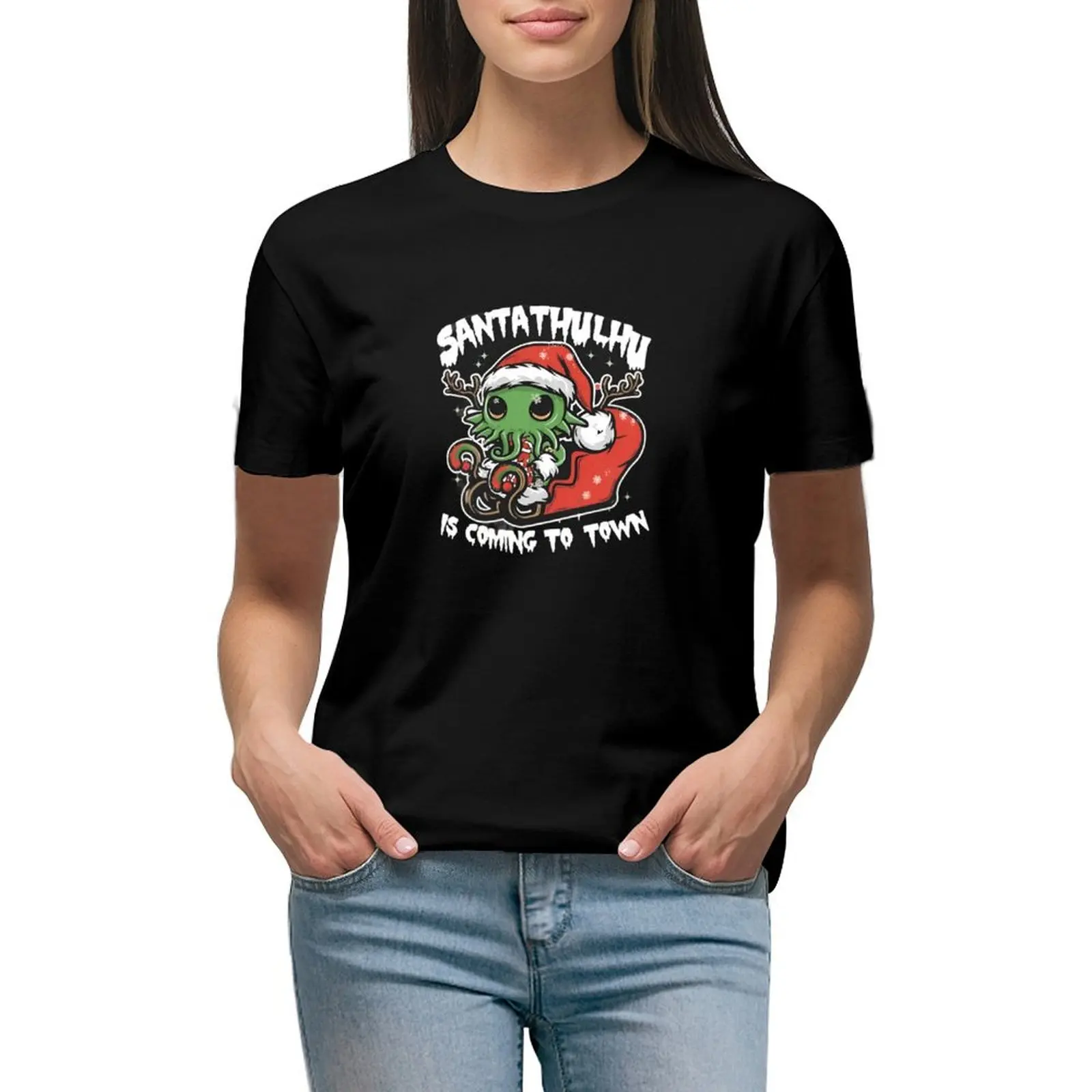 

Cute Santa Claus Cthulhu T-shirt korean fashion Blouse cute tops Women tops