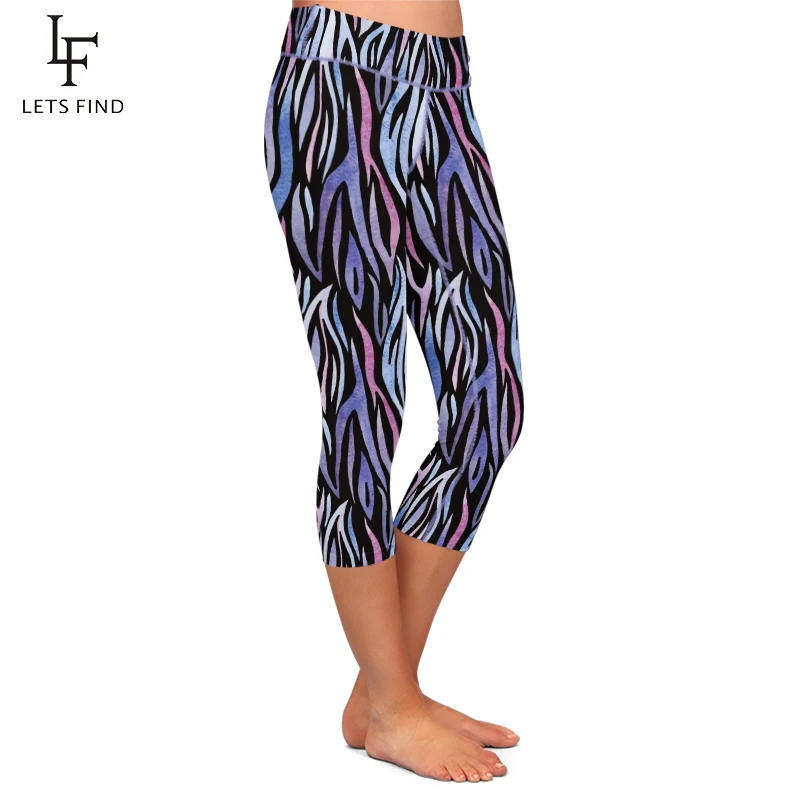 LETSFIND Summer New Sexy Zebra Printed Women Capri Leggings Fashion Fitness Stretch High Waist  Mid-Calf Women Pants