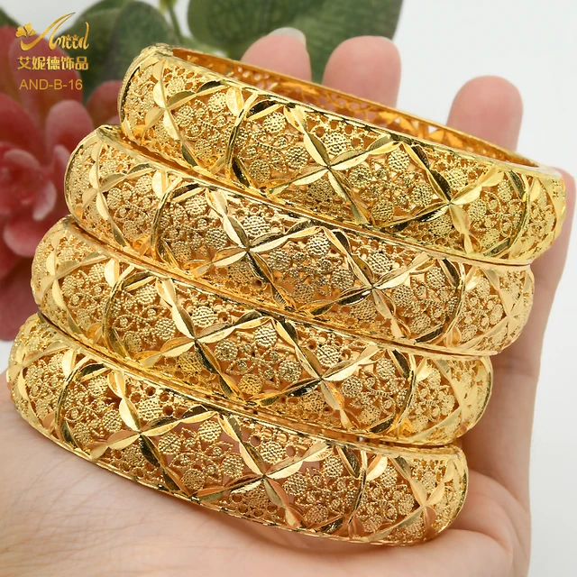 ANIID 4Pcs /Set 24K Dubai Gold Plated Bangle Bracelet For Women Ethiopian Arabic African Dubai Indian Wedding Bride Jewelry Gift B-16-4pcs