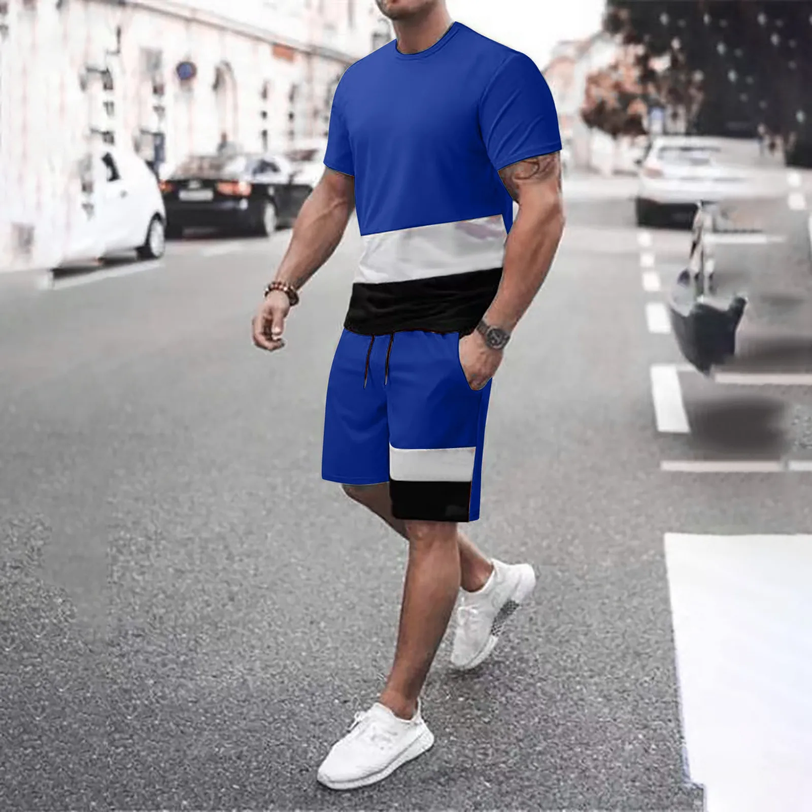 

Men's Quick DryS 3D Short Sleeve Suit Shorts Beach Tropical HawaiianSS Body Sports Shorts Suit Sports Suit Sports Suits