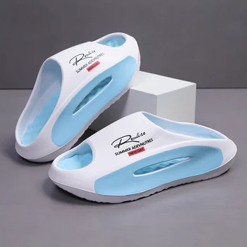 Men's Sport Slippers - Lightweight EVA Non-Slip Slides with " Summer Adventures New Day" Graphic, Open-Toe Design for Indoor/Out 1