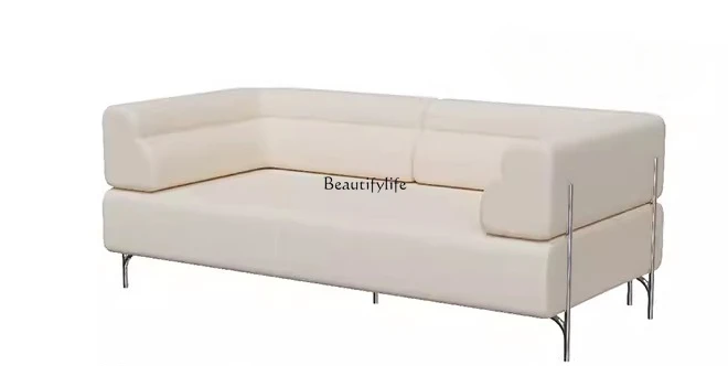 

Cream Style Sofa Small Apartment Three-Seat Straight Row Cotton Linen Fabric Sofa
