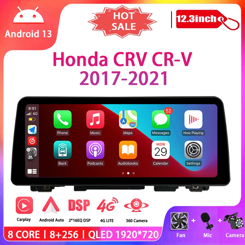 

12.3inch Car Multimedia Radio For Honda CRV CR-V 2017 2018 2019 2020 2021 1920*720DVD QLED Android13 Screen CarPlay video player