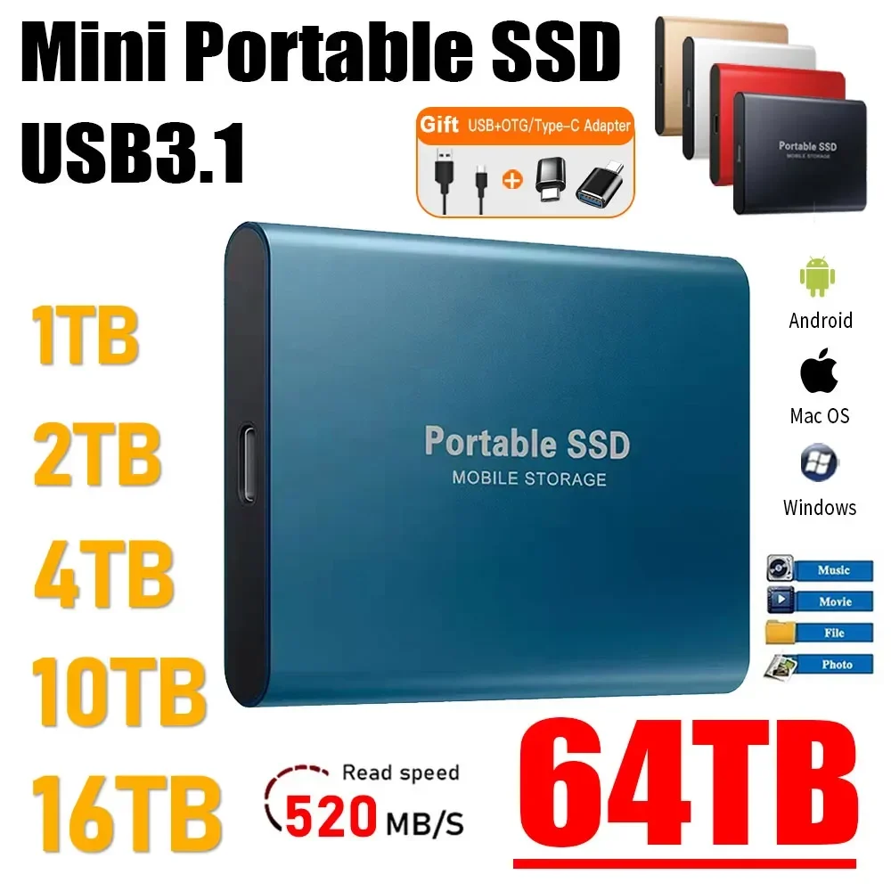 Original High-Speed External Hard Drive 1TB Portable SSD USB 3.1 2TB Mass Storage Mobile Hard Drive SSD For Laptop PC Mac