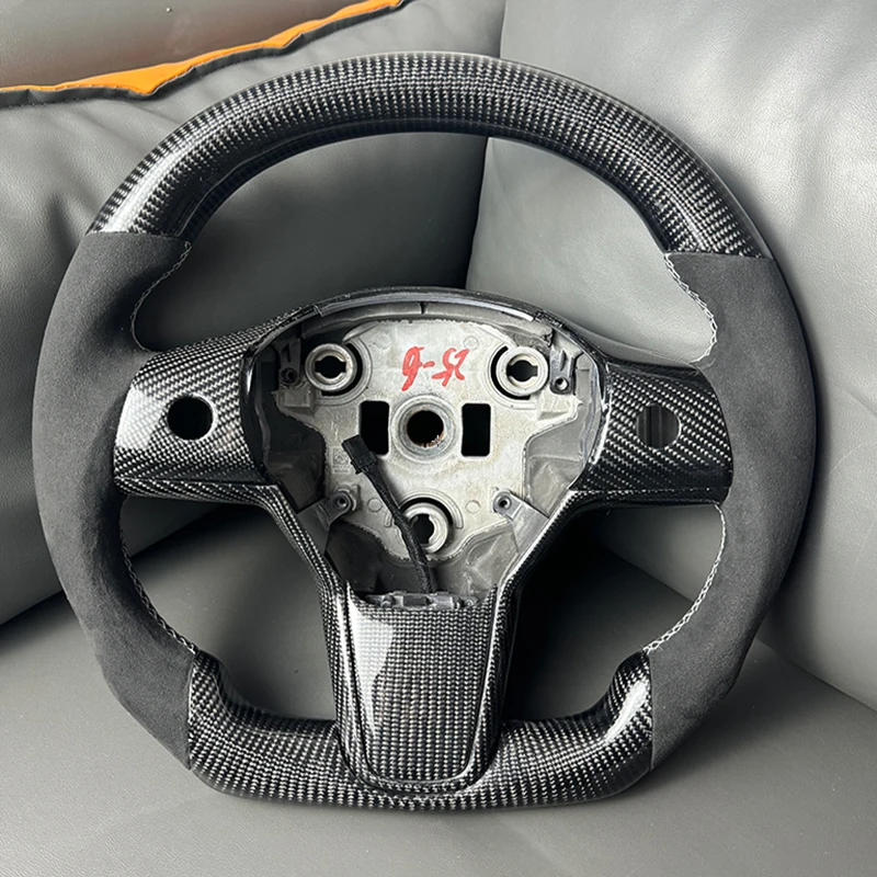 

Customized 350mm Alcantara Steering Wheel for Tesla Model 3 Model Y Real Carbon NAPPA Leather Steering Wheel With Heating