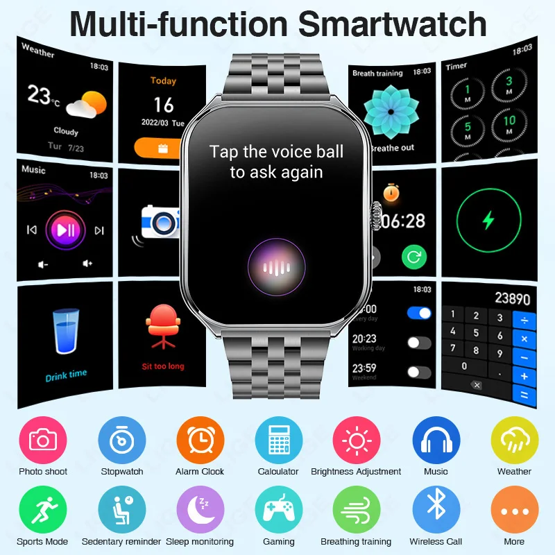 LIGE Ultra-Thin Smart Watch Ladies 1.96 "AMOLED 368*448 HD Pixel Display Always Displays Time Call Alert Smartwatch For Men 2025
