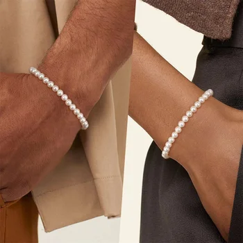 Semplice braccialetto di perle d'imitazione retrò per le donne Bracciale da uomo con perline acriliche elasticizzate Bracciale di perle di gioielli per feste di moda regalo 1