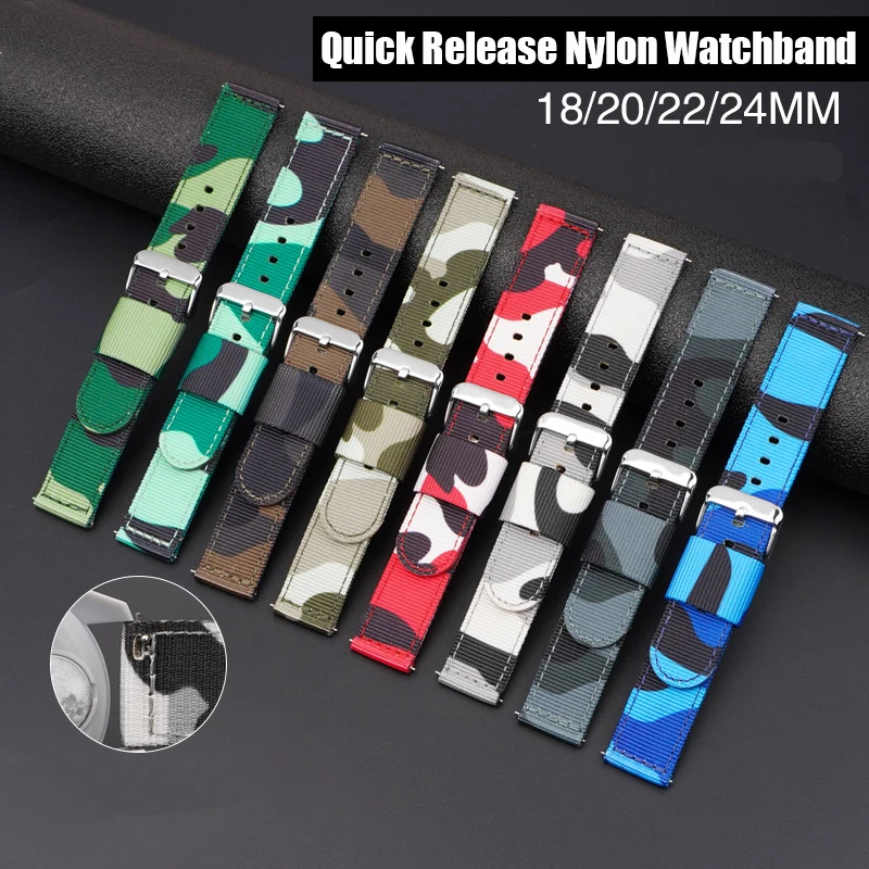 

Camo Nylon Strap 18/20/22/24mm Quick Release Camouflage Men Canvas Military Sport Replace Bracelet Watch Band Belt Accessories