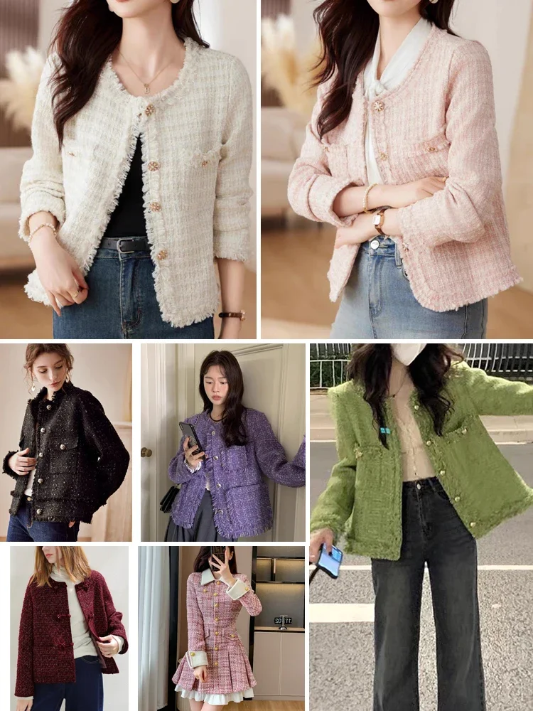 Tweed Fabric Textile By The Meter for Dress Suits Coats Skirts Diy Sewing Needlework Cloth Fluffy Soft Thick Black Pink Beige 6