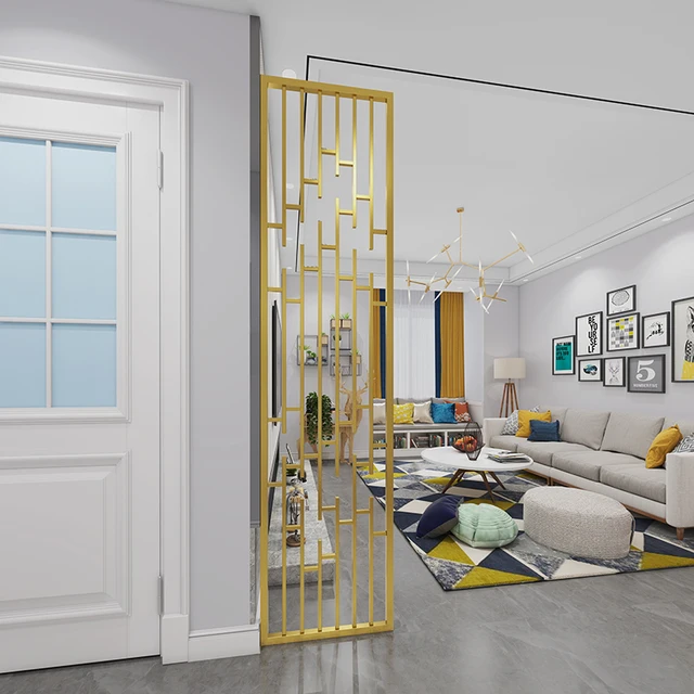 Rozsdamentes Acél Képernyő Partíció Fal Titán Fém Fény Luxus Üreges Északi Minimalista Modern Tornác Étterem