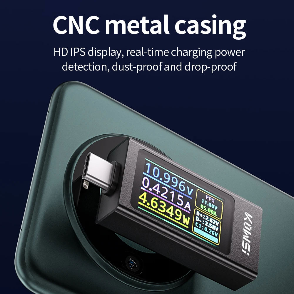 2026년형 KWS-X1 디지털 전압계, HD IPS 디스플레이, CNC 금속 케이스, 타입 C QC3.0/4.0 전압 테스터, 전류계