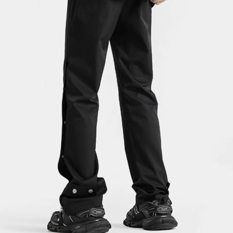 Flare Pants Men Side-Buckle Chic Korean Style Autumn High Street Harajuku All-match Fashion Males Trousers Popular College Daily