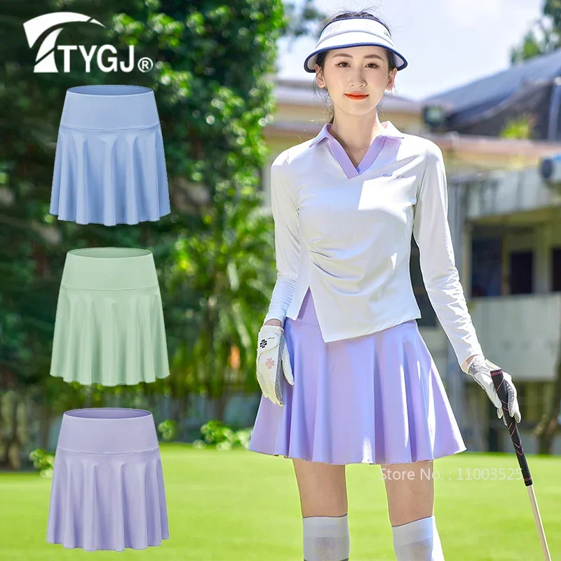 TTYGJ Women Anti-light Golf Skirt Ladies Pleated Slim Mini Skort with Inner Short Women High-Waist Tutu Skirts Golf Culottes