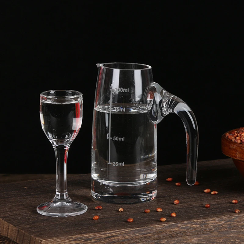 100ml Thick Bottom Glass Baijiu Dispenser Household Whiskey Dispenser Red Wine Decanter Measuring Foreign Wine Jug with Handle