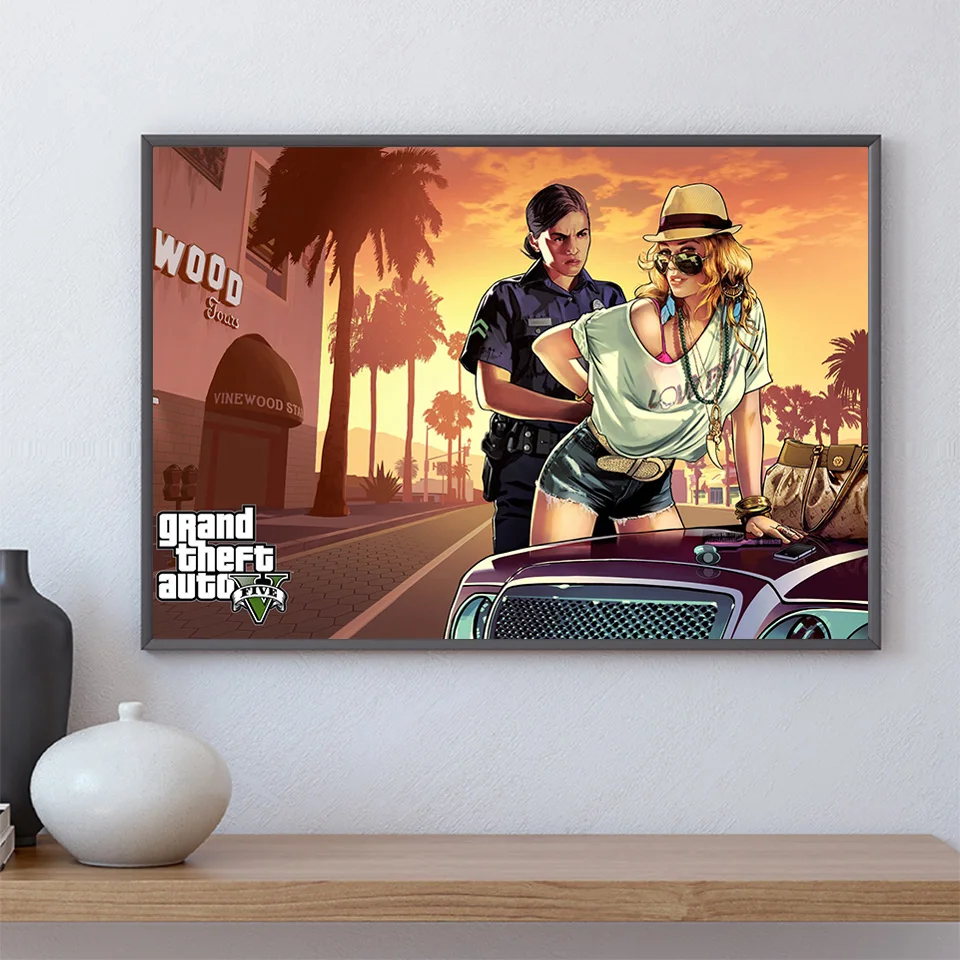 GTA Grand Theft Auto V Game Gift Posters Wall Art Pictures Canvas Paintings Decoration for Living Room Bedroom Home Decor