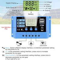 Contrôleur solaire 12V/24V 30A 20A 10A, régulateur solaire, chargeur de batterie PWM, affichage LCD, double sortie USB 5V 5