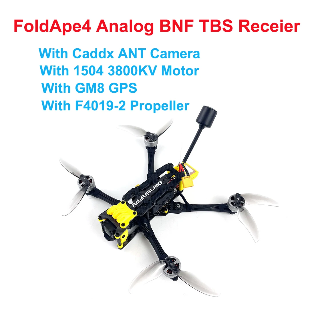 Drone FPV CineLog 35 Analog BNF ELRS RX posé sur une surface, avec ses hélices et son boîtier noir.