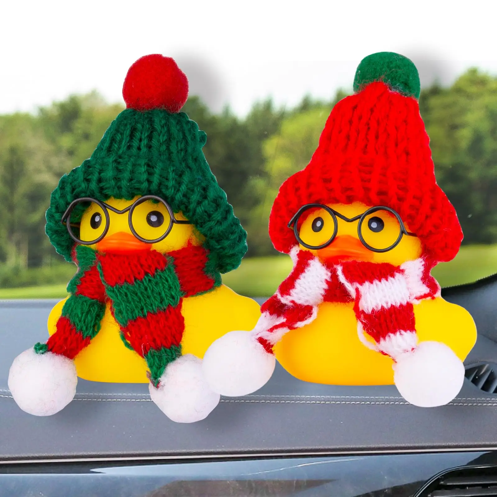 2 Pack Winter Car Rubber Ducks Dashboard Decoration Ducks Car Ornaments Accessories with Mini Beanie Hats, Scarves 6