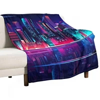 SYNTHWAVE CITY NIGHT LIGHTS Throw Blanket Sofa Blankets Blanket Fluffy 1