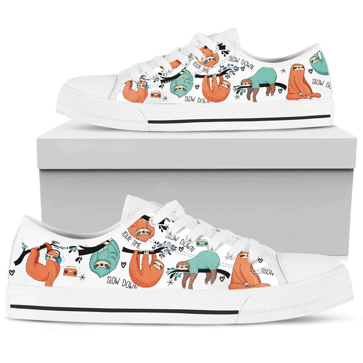 Beautiful White Sloth Shoes For Girl Women Cartoon Prints Sneakers Leisure Light Flats Sapatilhas De Senhora Chaussures