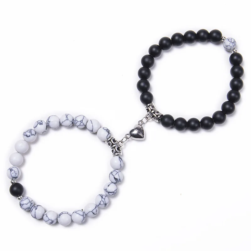 

Heart-shaped Frosted Turquoise Couple Bracelet Heart-Shaped Magnet Attracts Crystal Bracelet Natural Stone For Men And Women