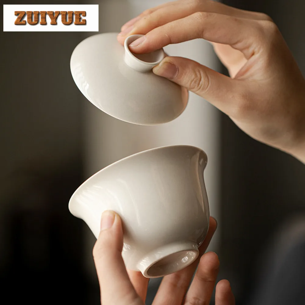 Plant Ash Cover Bowl Japanese Anti Scald Ceramic Kung Fu Set Boutique Tea Tureen Tea Making Gaiwan Cafes Collection Gifts 180ml