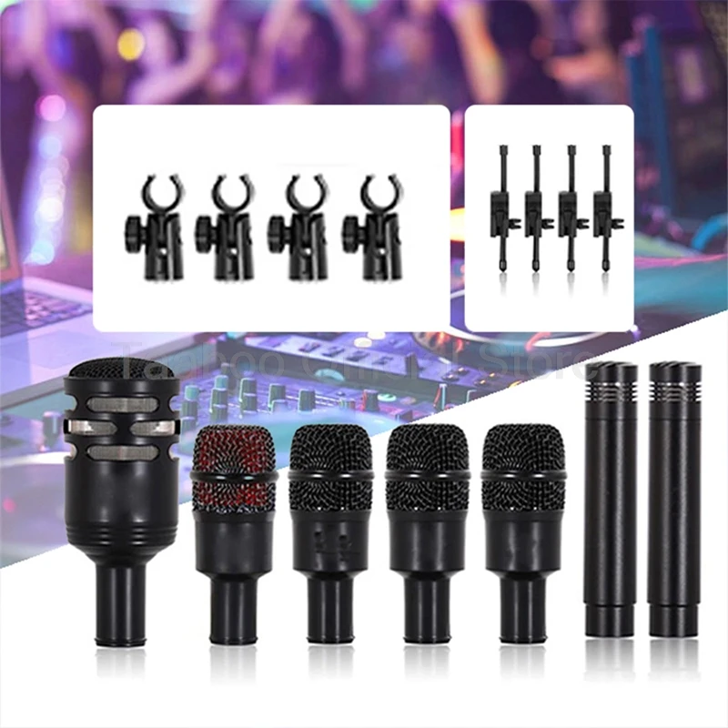 드럼 마이크 키트 전문 멀티 마이크 XLR 다이나믹 + 콘덴서 사운드 녹음 무대 밴드 성능을 위한 유선 마이크