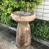 อ่างล้างหน้าหินธรรมชาติ อ่างล้างหน้ากลางแจ้งแบบติดตั้งในระเบียง อ่างล้างหน้าทรงเสาสำหรับลานบ้าน อ่างล้างหน้าโบราณสำหรับสระว่ายน้ำกลางแจ้ง 3