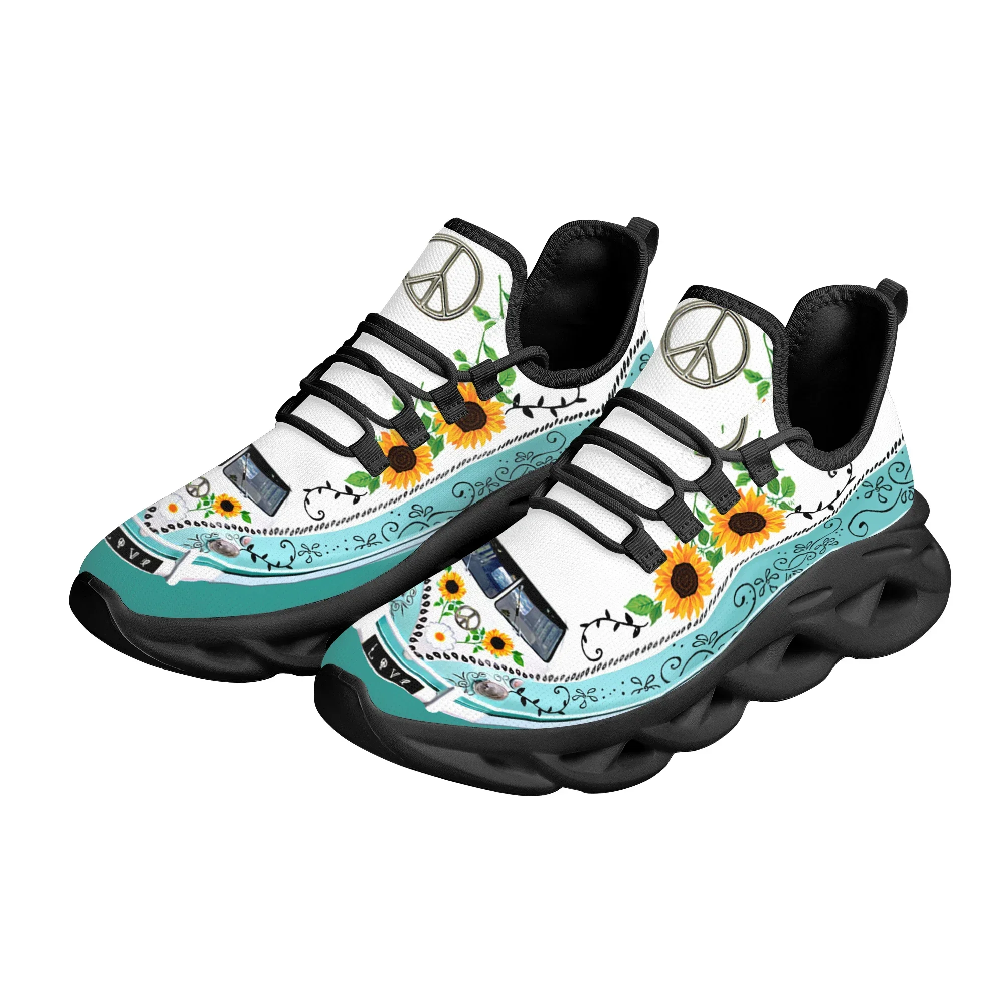 Fashion Peace Logo Design Sunflower Print Light Outdoor Shoes Comfortable Breathable Lace-up Shoes Running Sheos