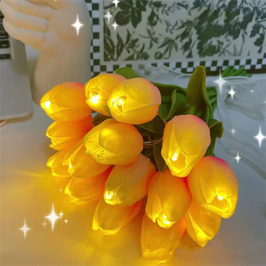 

10/15 LED Artificial Tulips Flowers Fairy Light AA Powered DIY Tulip Flowers String Light Garland for Vase Home Party Wedding
