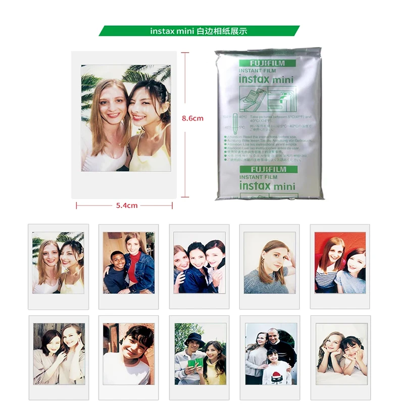 Fuji Instax Film Paper 10-100 Sheets Fujifilm Instax Mini Film White Edge Photo Paper For Mini 12 11 9 8 40 70 90 Instant Camera